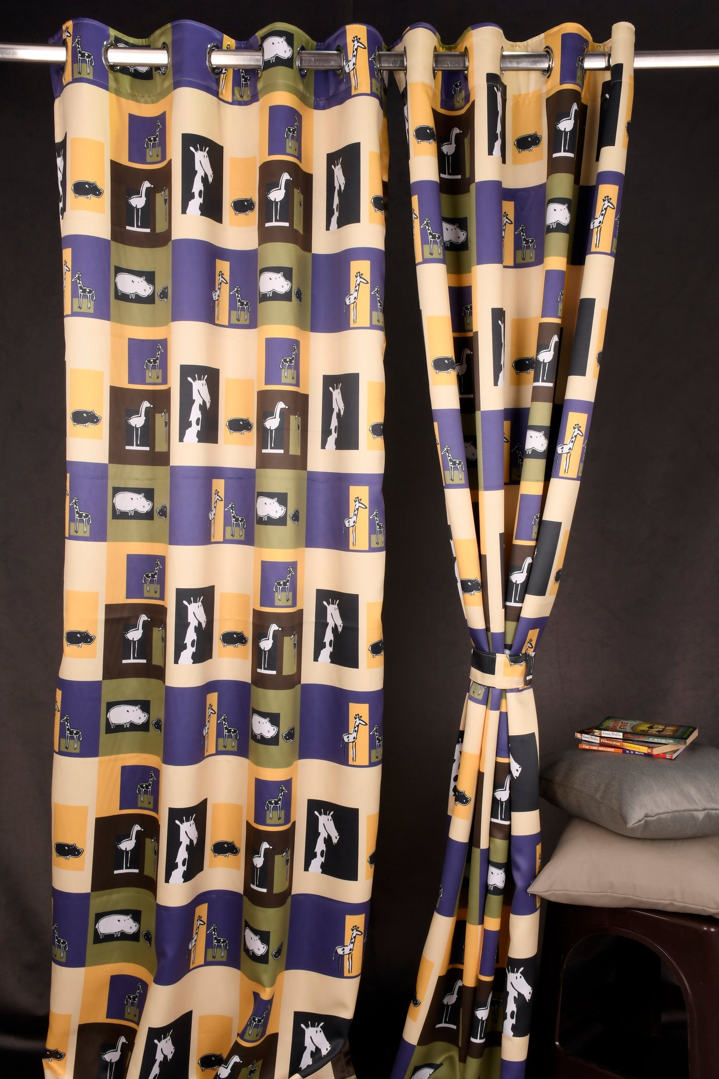 Bambini Digital Print Curtains on Polyester fabric for Kids Animal Park Door Size Eyelet Curtains