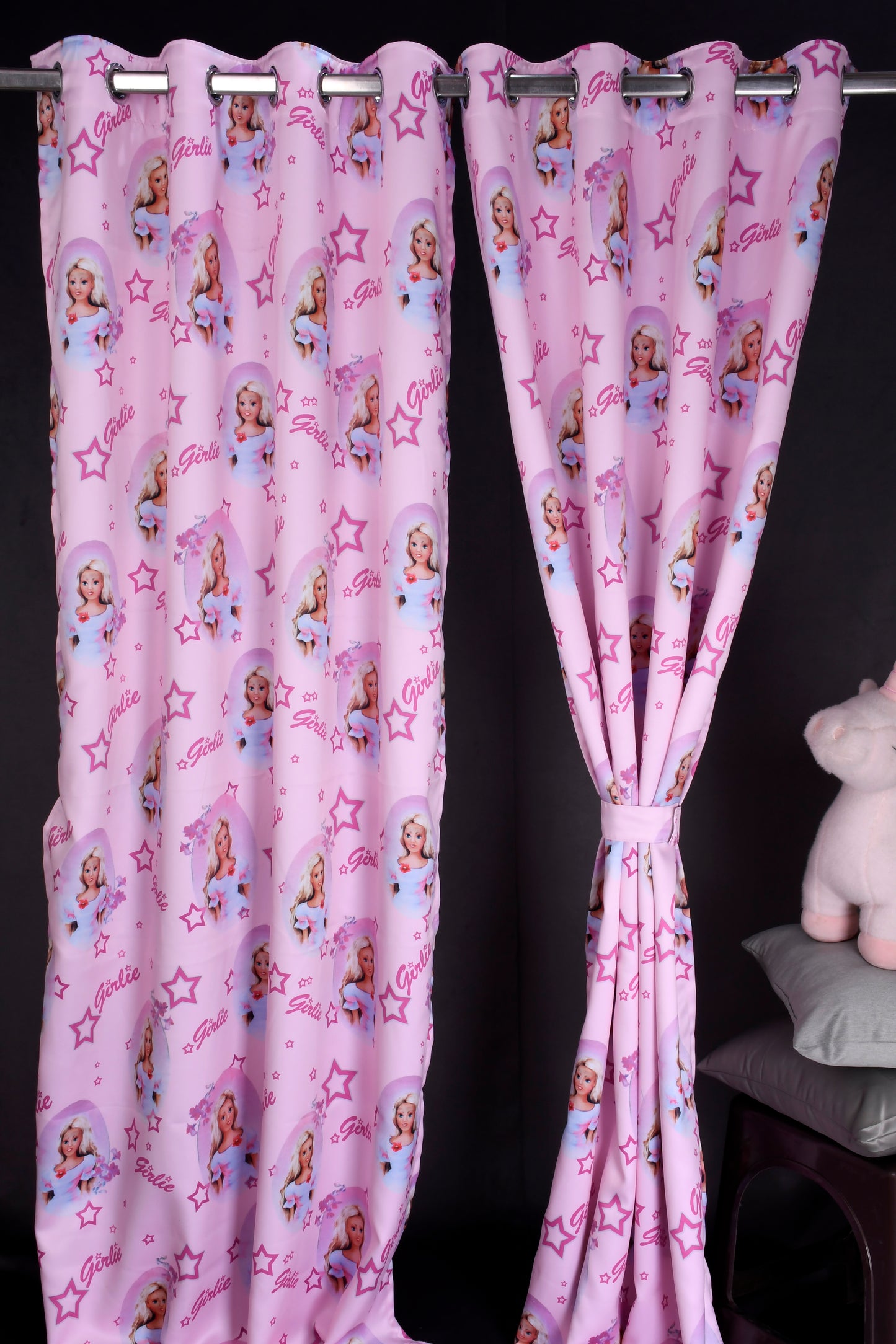 Bambini Digital Print Curtains on Polyester fabric of Girlie on Pink Base