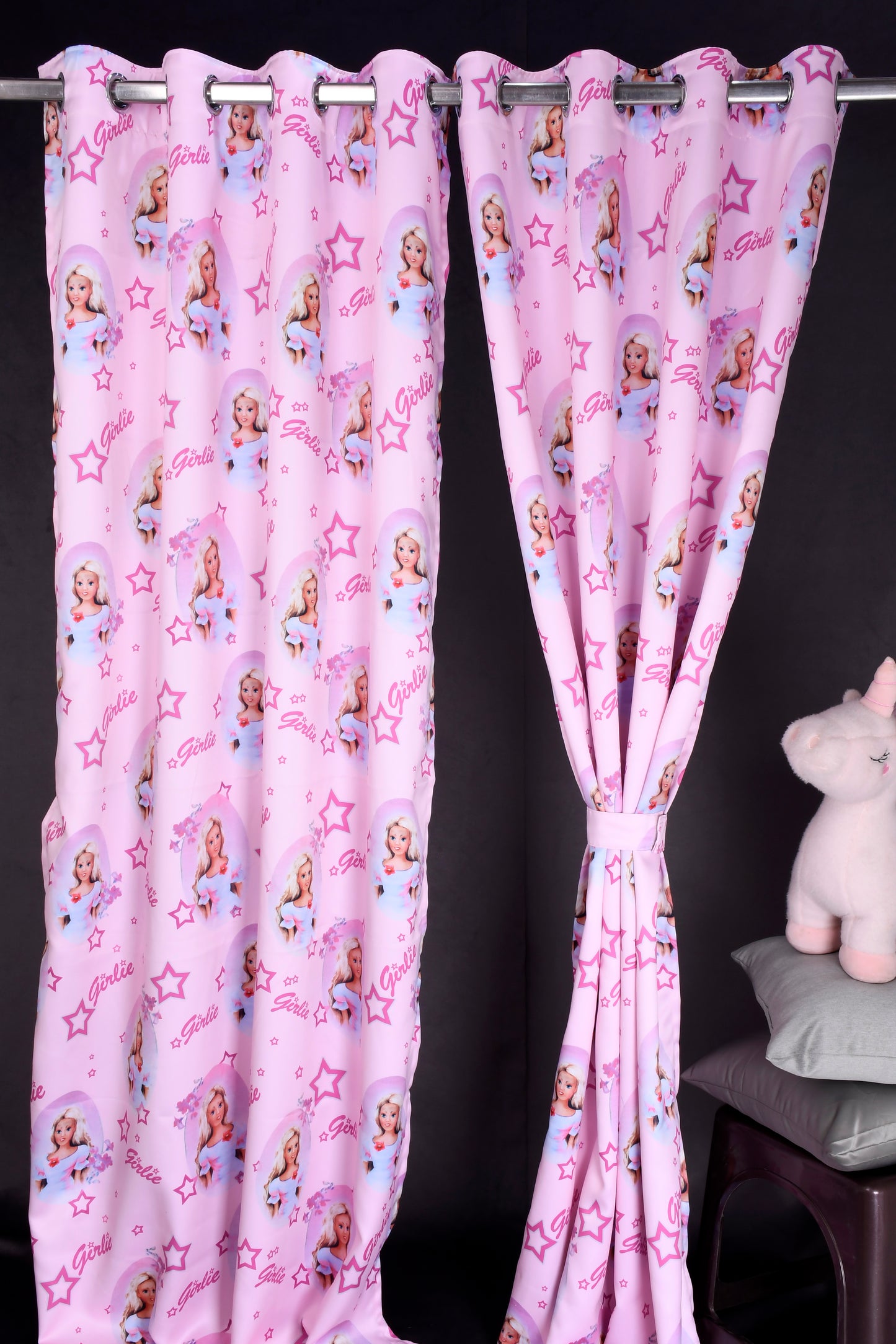 Bambini Digital Print Curtains on Polyester fabric of Girlie on Pink Base