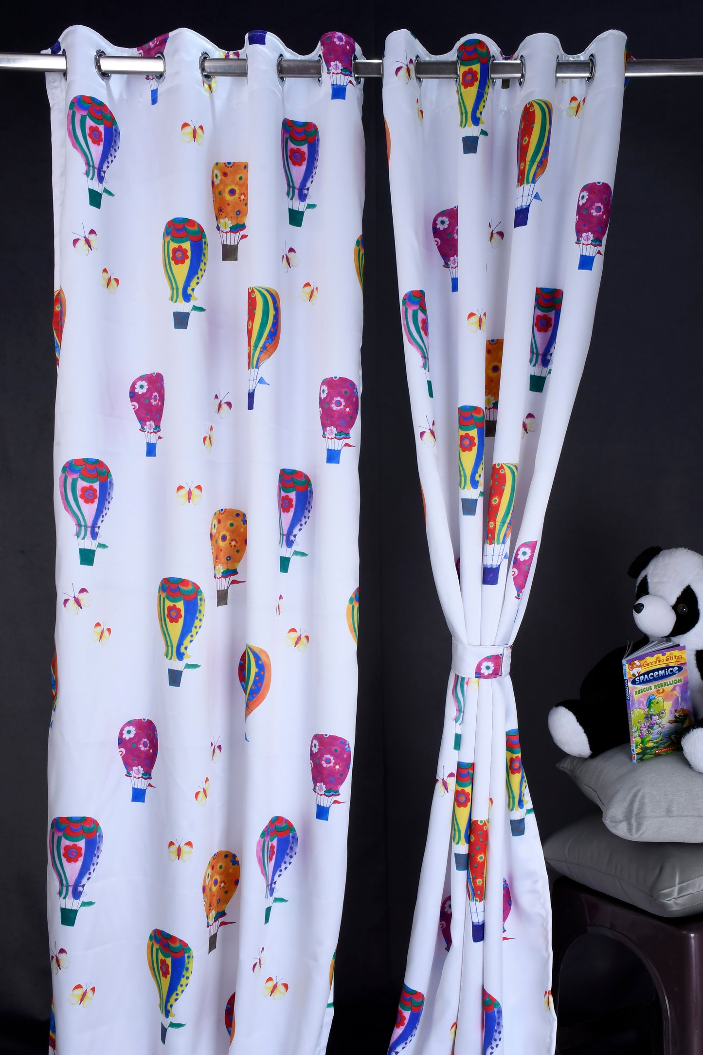 Bambini Digital Print Curtains on Polyester fabric of Air Balloon on White Base.
