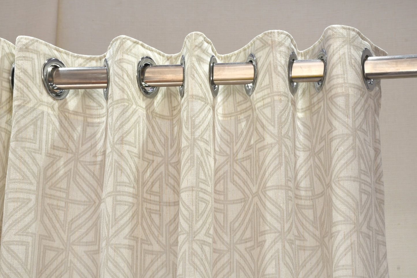 Lino Collection Curtains with Eyelet patttern in Opaque Sheer Printed fabric with Geometric Design.