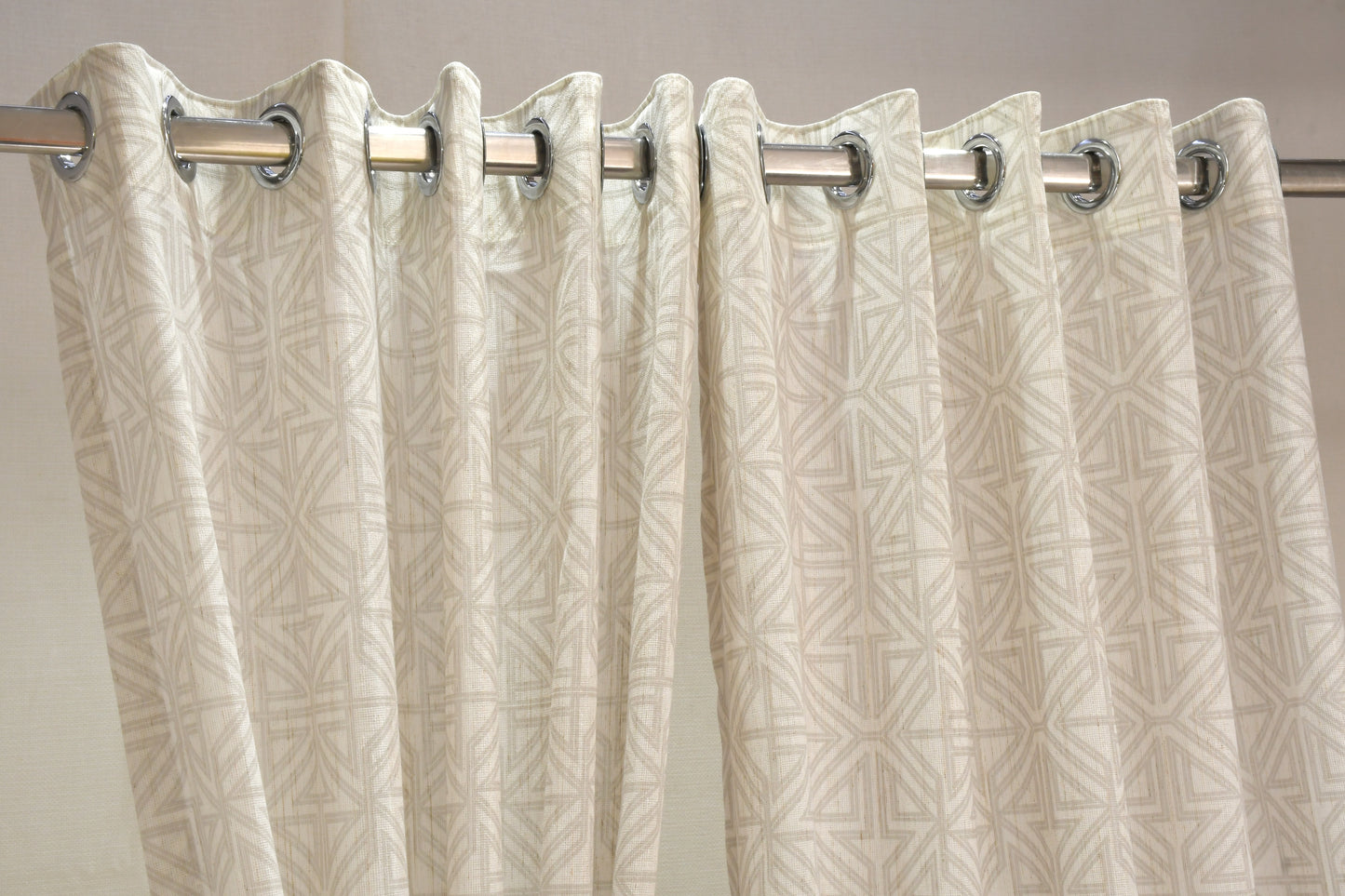 Lino Collection Curtains with Eyelet patttern in Opaque Sheer Printed fabric with Geometric Design.