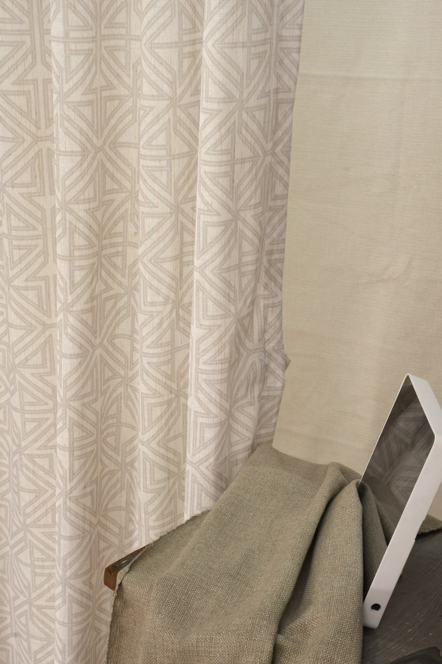 Lino Collection Curtains with Eyelet patttern in Opaque Sheer Printed fabric with Geometric Design.