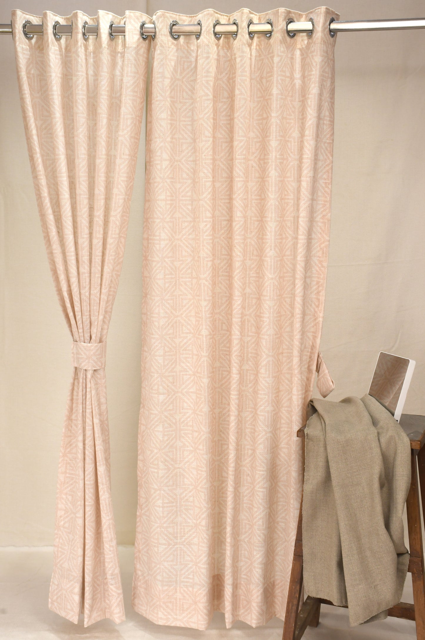 Lino Collection Curtains with Eyelet patttern in Opaque Sheer Printed fabric with Geometric Design.