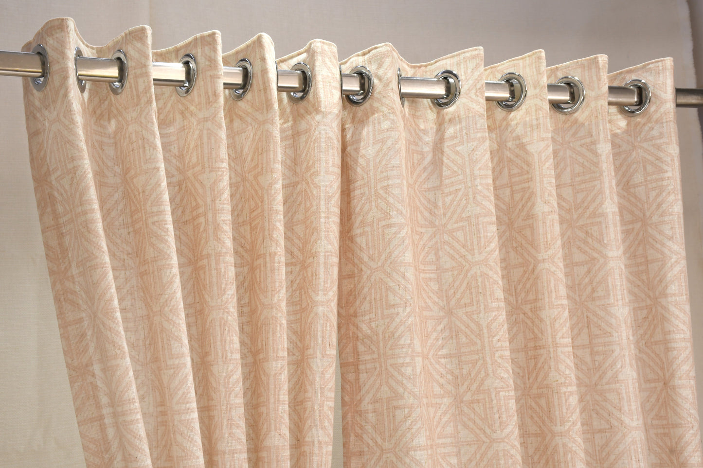 Lino Collection Curtains with Eyelet patttern in Opaque Sheer Printed fabric with Geometric Design.