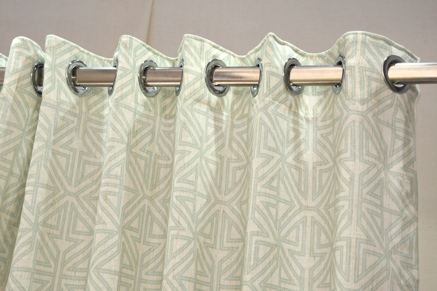 Lino Collection Curtains with Eyelet patttern in Opaque Sheer Printed fabric with Geometric Design.