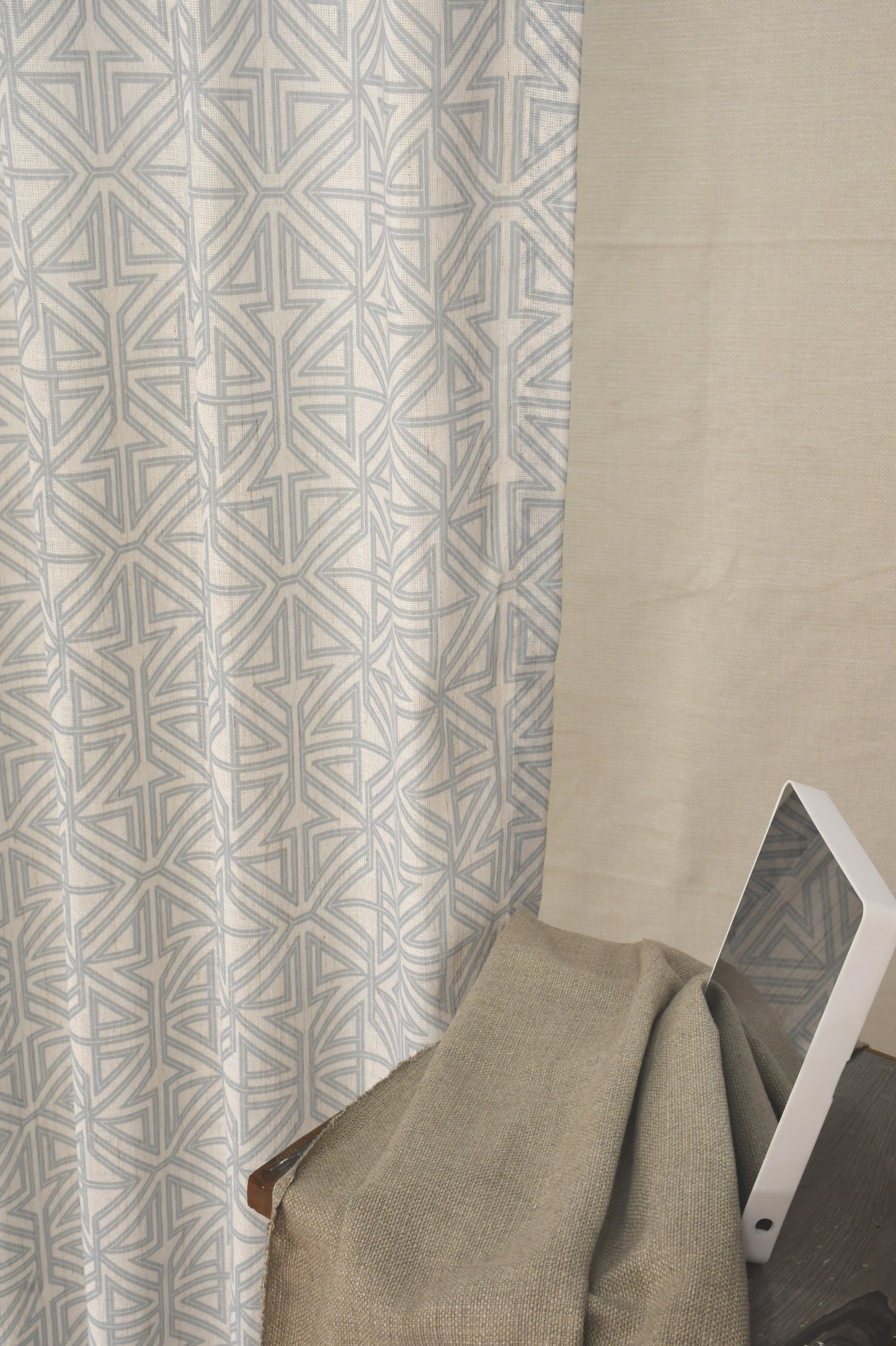 Lino Collection Curtains with Eyelet patttern in Opaque Sheer Printed fabric with Geometric Design.