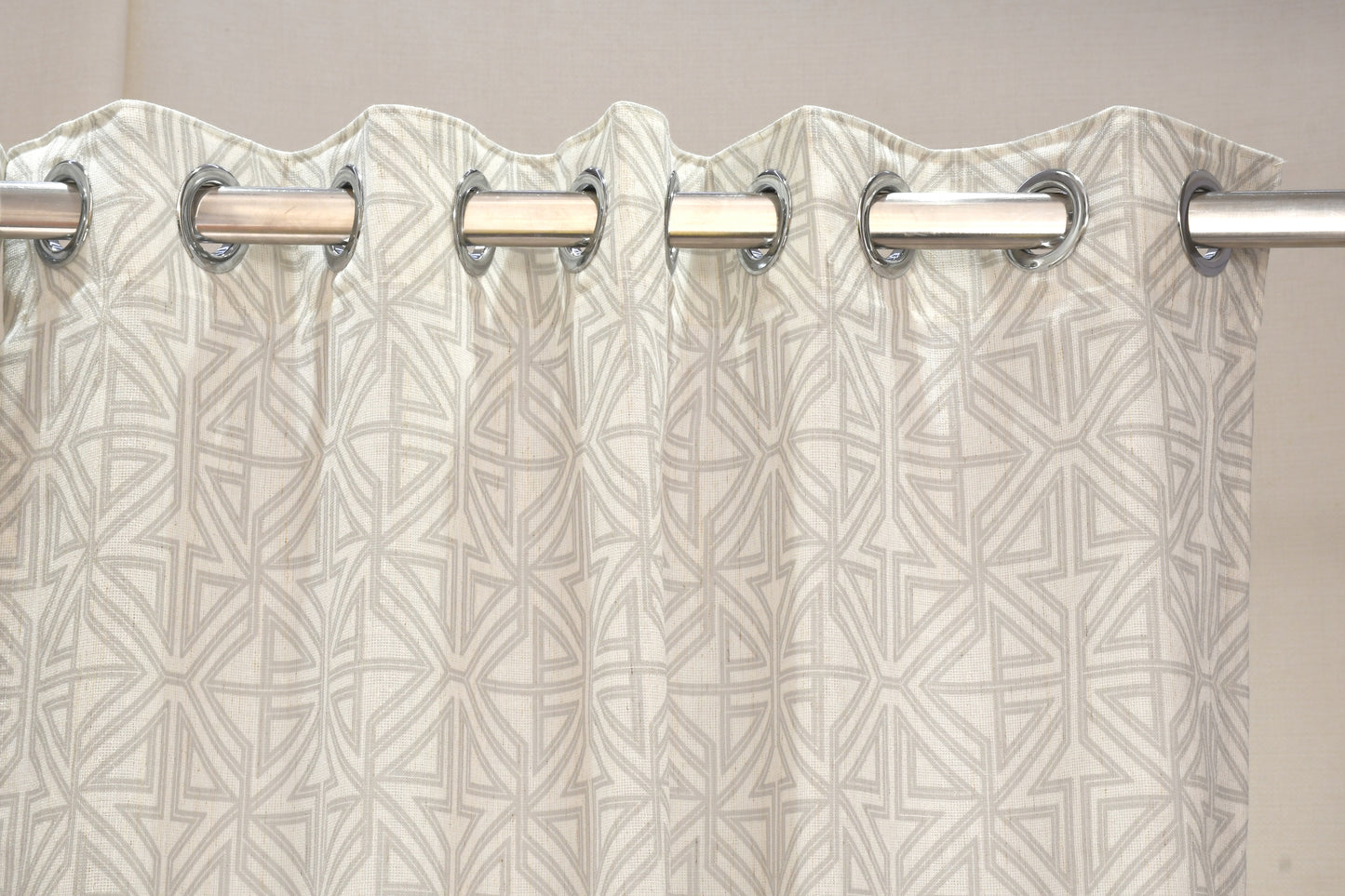 Lino Collection Curtains with Eyelet patttern in Opaque Sheer Printed fabric with Geometric Design.