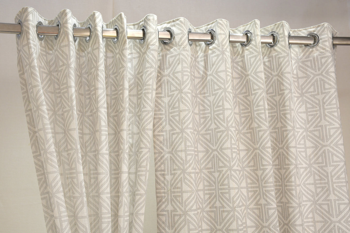 Lino Collection Curtains with Eyelet patttern in Opaque Sheer Printed fabric with Geometric Design.