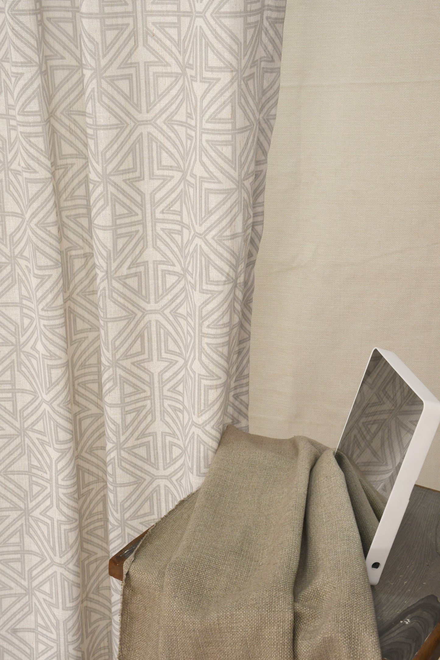 Lino Collection Curtains with Eyelet patttern in Opaque Sheer Printed fabric with Geometric Design.