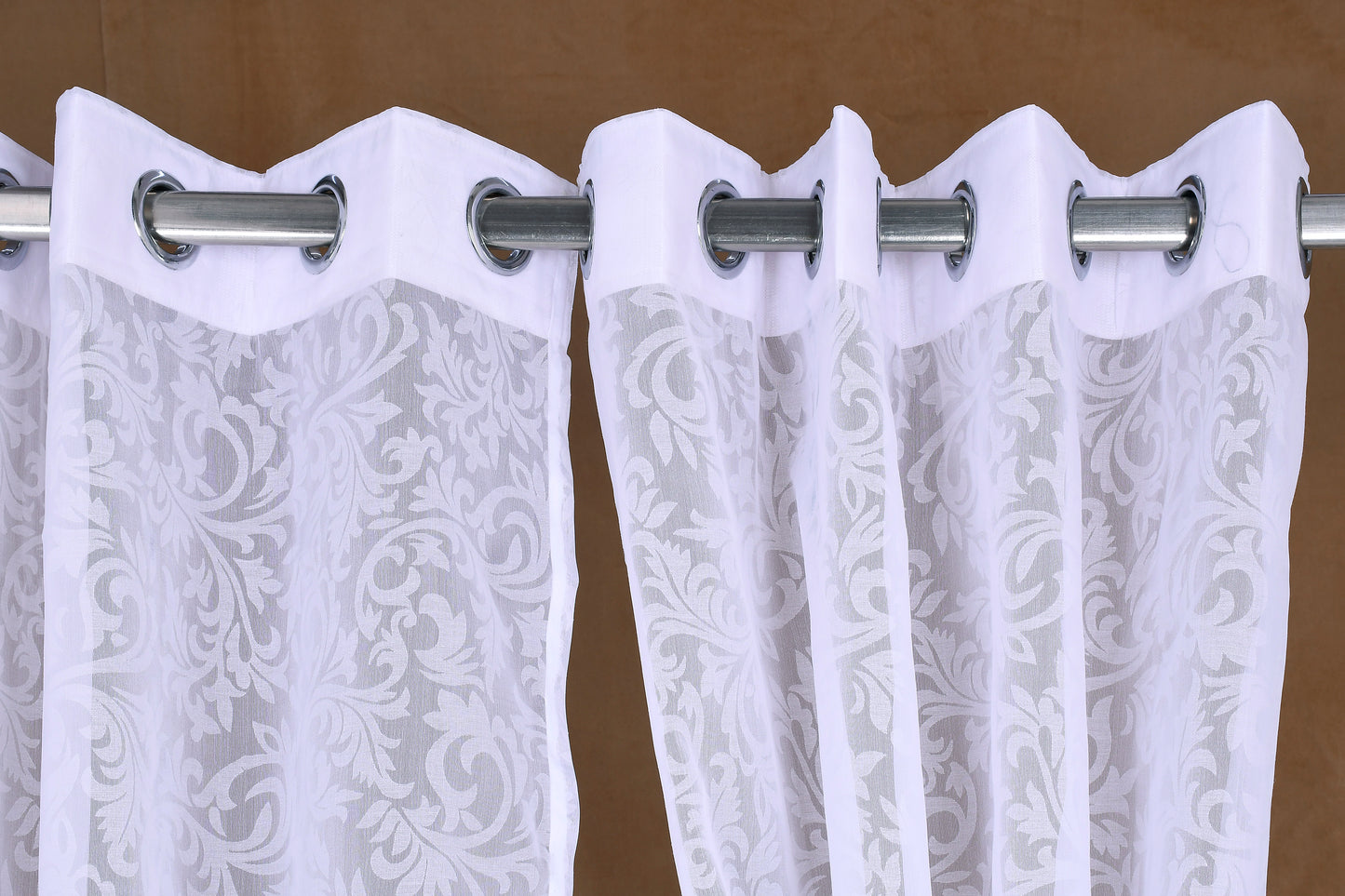 Mero Collection Curtains with Eyelet patttern in Sheer fabric with self textures in Pearl White Colour