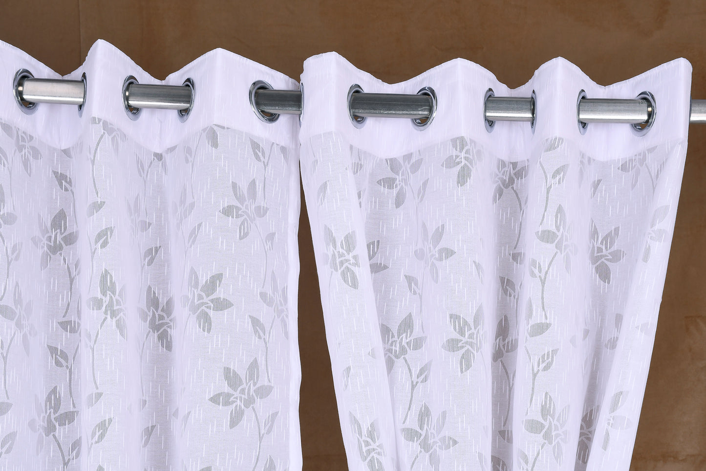 Mero Collection Curtains with Eyelet patttern in Sheer fabric with self textures in Pearl White Colour Floral Brasso