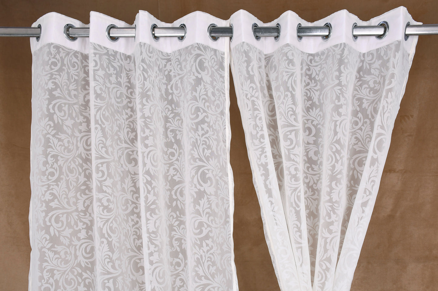 Mero Collection Curtains with Eyelet patttern in Sheer fabric with self textures in Cream Off-White Colour