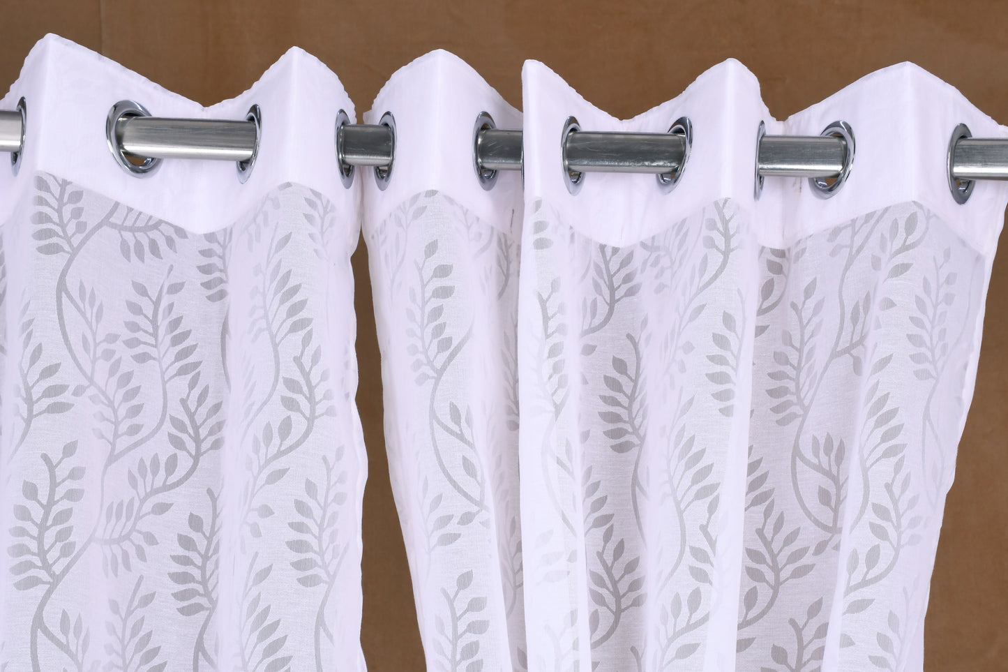 Mero Collection Curtains with Eyelet patttern in Sheer fabric with self textures in Cream Off- White Colour Swirl Brasso