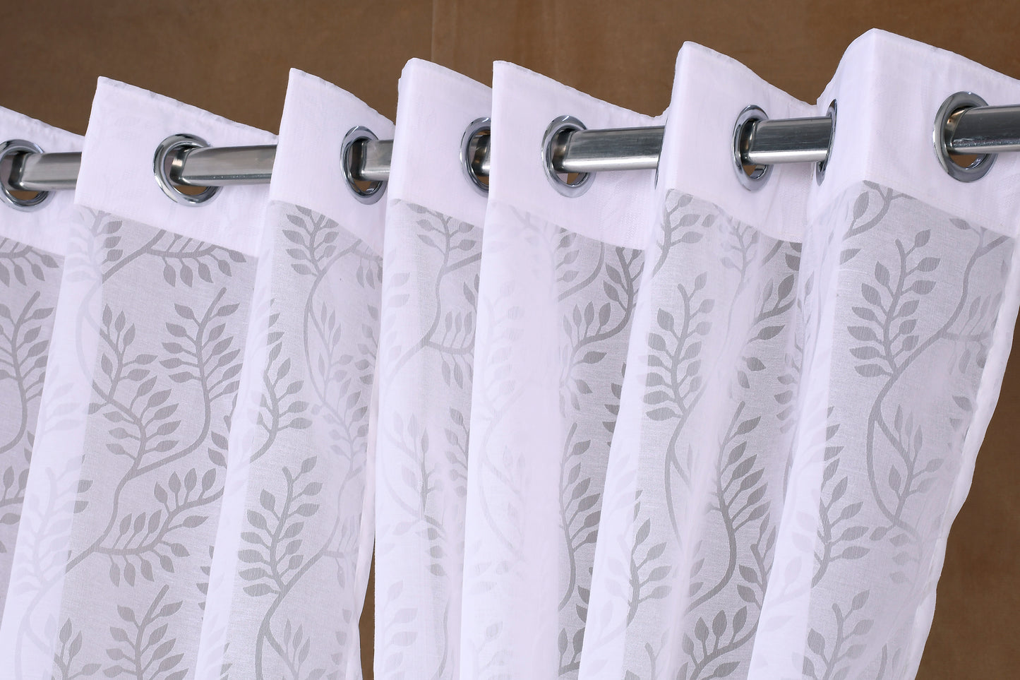 Mero Collection Curtains with Eyelet patttern in Sheer fabric with self textures in Cream Off- White Colour Swirl Brasso