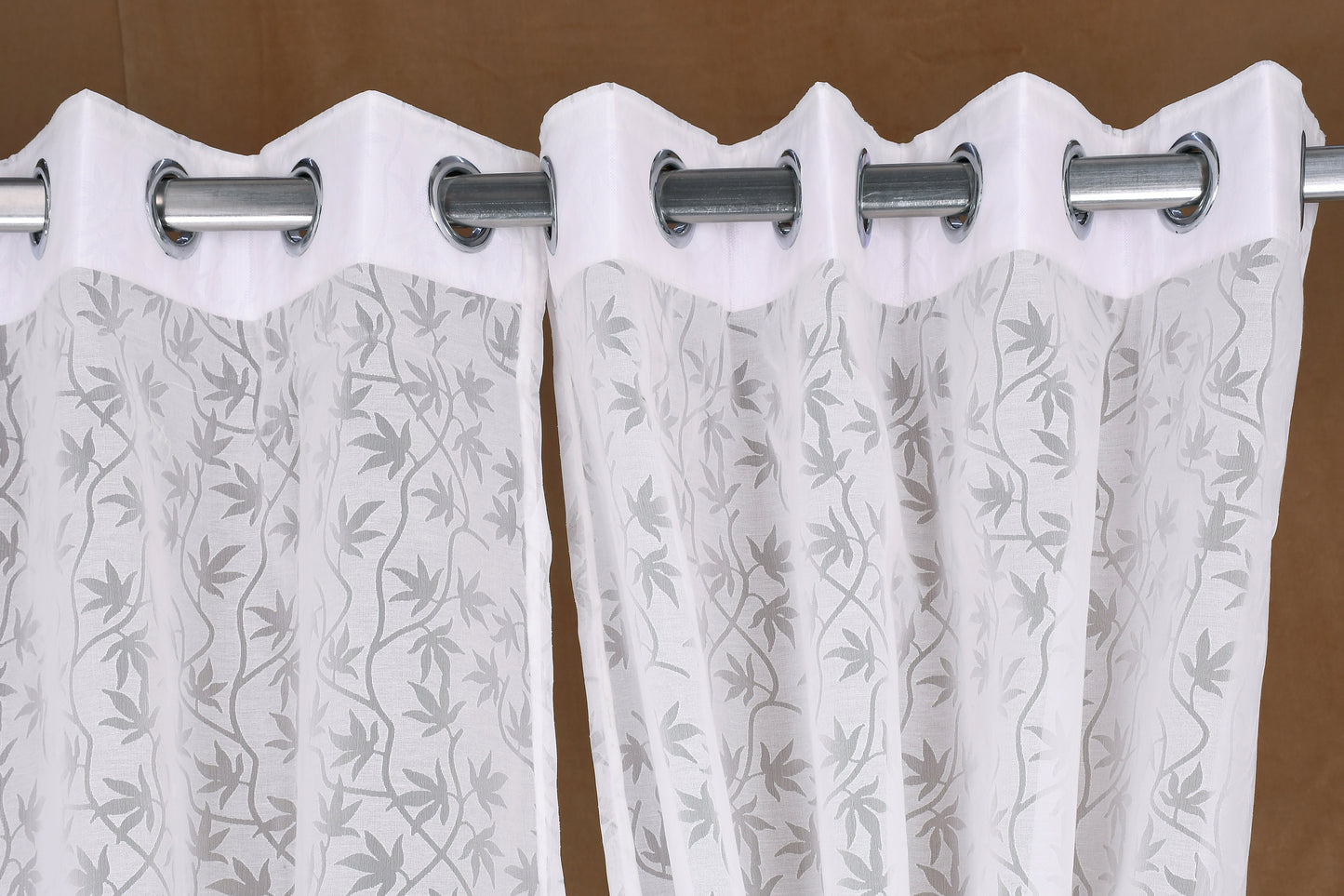 Mero Collection Curtains with Eyelet patttern in Sheer fabric with self textures in Cream Off-White Colour Leafy