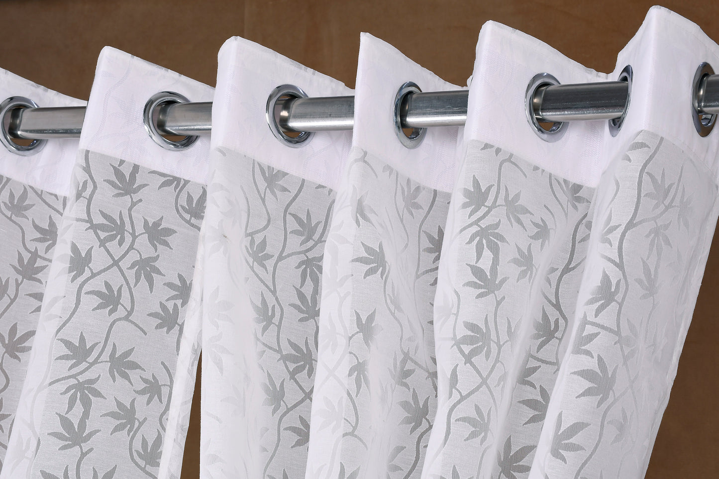 Mero Collection Curtains with Eyelet patttern in Sheer fabric with self textures in Cream Off-White Colour Leafy