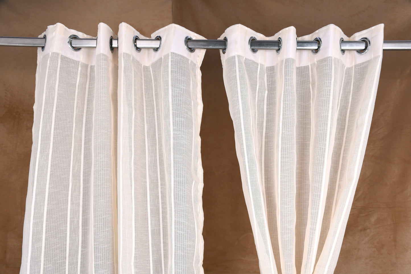 Mero Collection Curtains with Eyelet patttern in Sheer fabric with self textures in Cream Off-White Colour Stripe