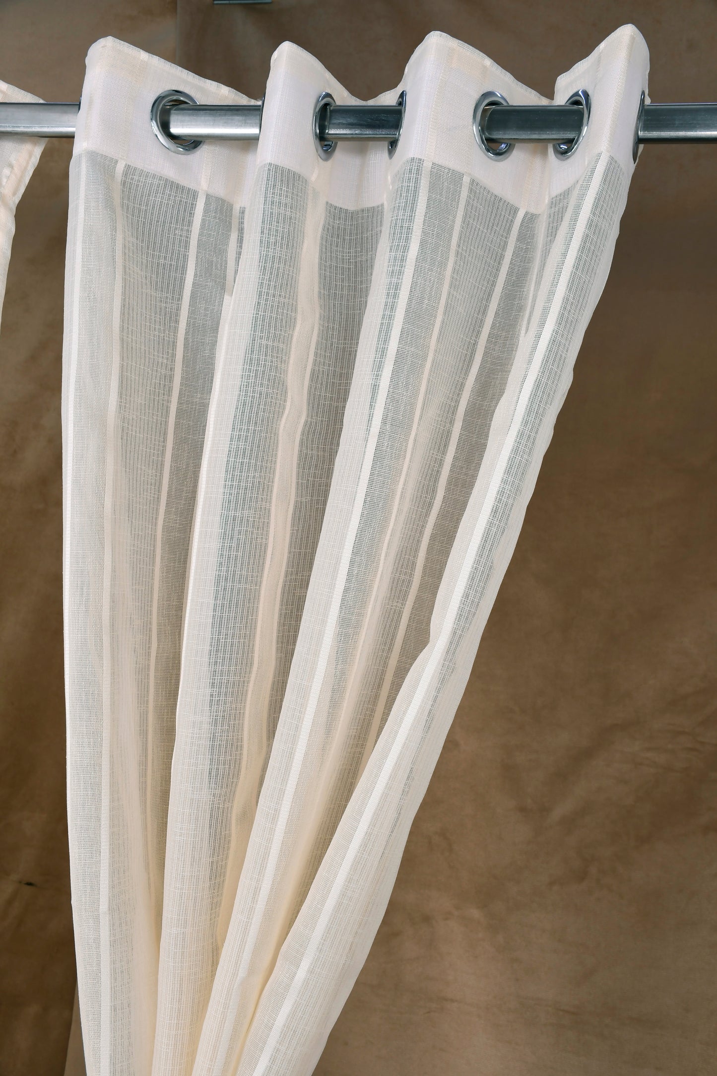 Mero Collection Curtains with Eyelet patttern in Sheer fabric with self textures in Cream Off-White Colour Stripe