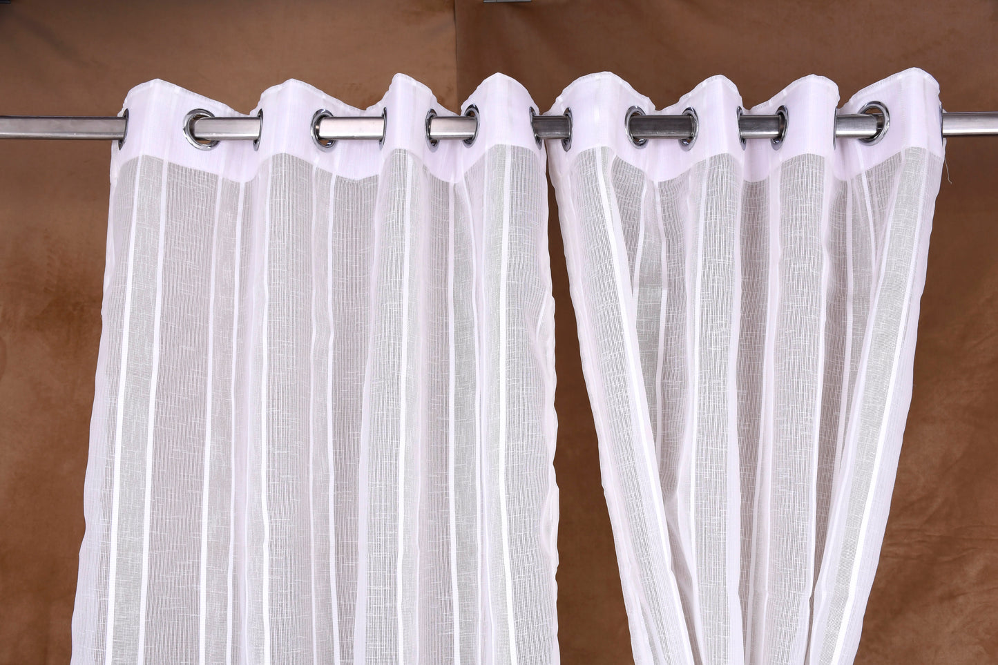 Mero Collection Curtains with Eyelet patttern in Sheer fabric with self textures in Pearl White Colour Stripe
