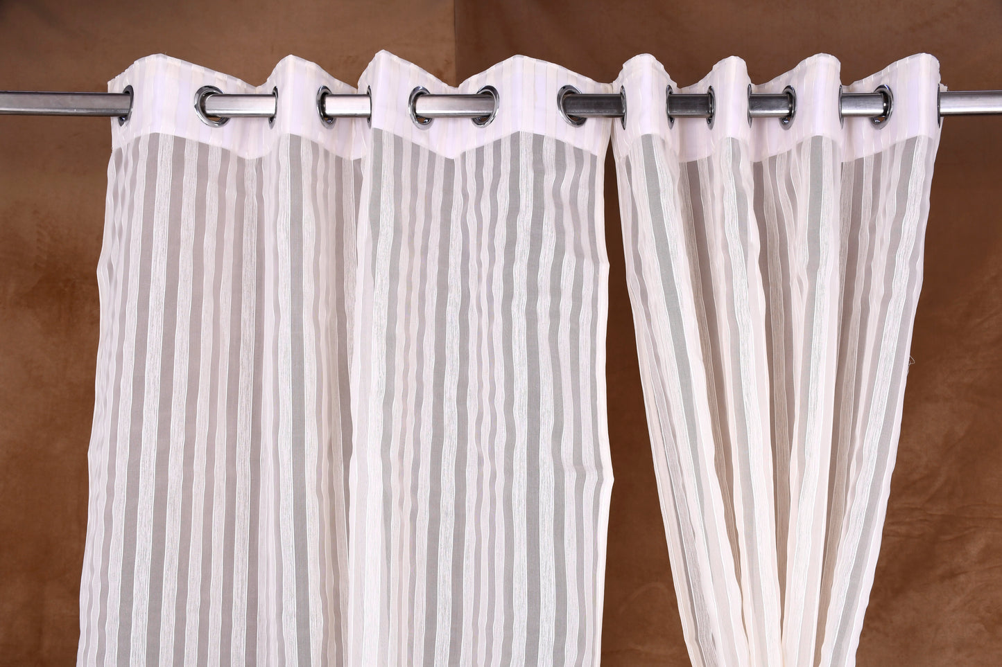 Mero Collection Curtains with Eyelet patttern in Sheer fabric with self textures in Pearl White Colour Stripe Thin