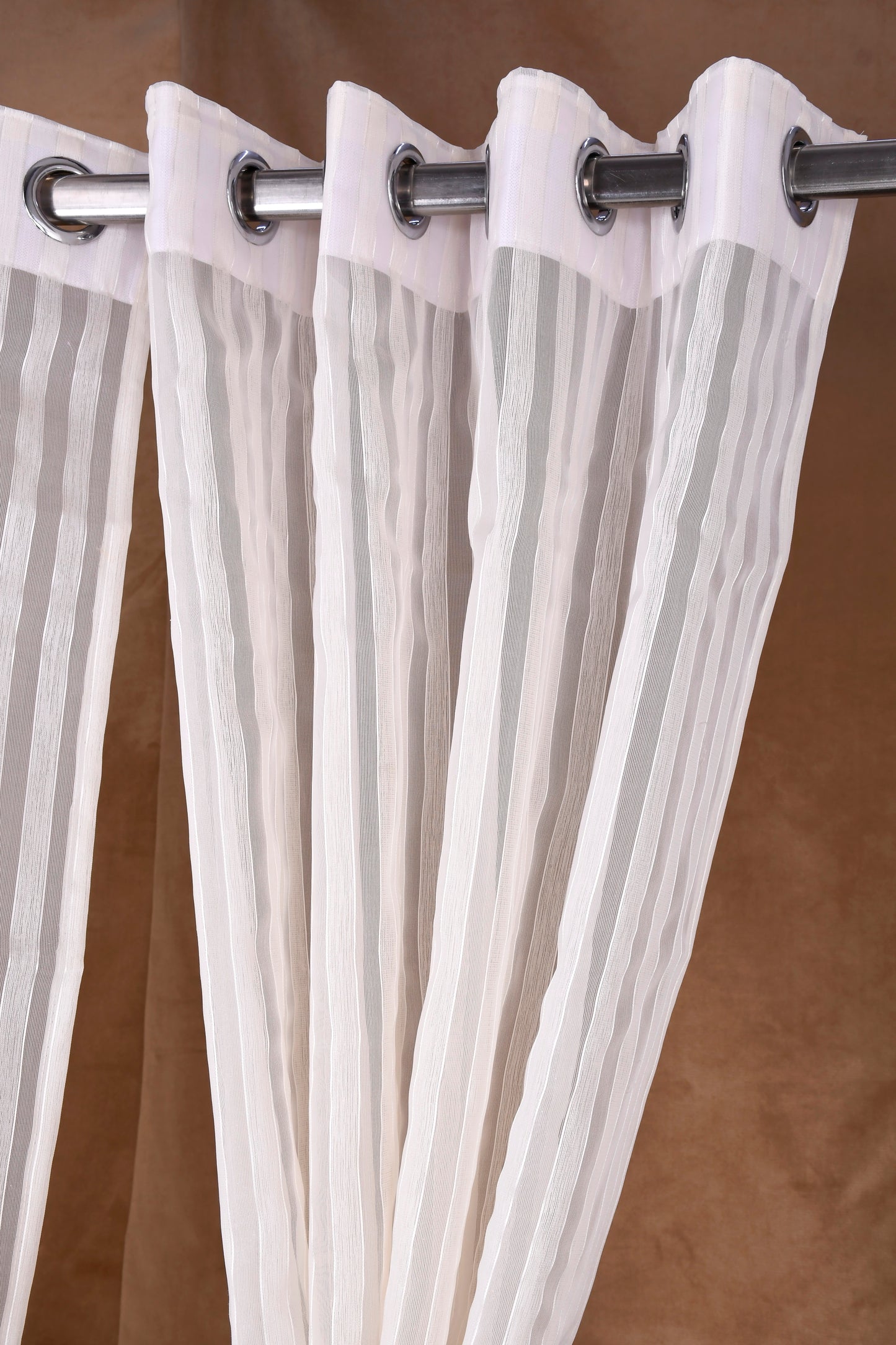 Mero Collection Curtains with Eyelet patttern in Sheer fabric with self textures in Pearl White Colour Stripe Thin