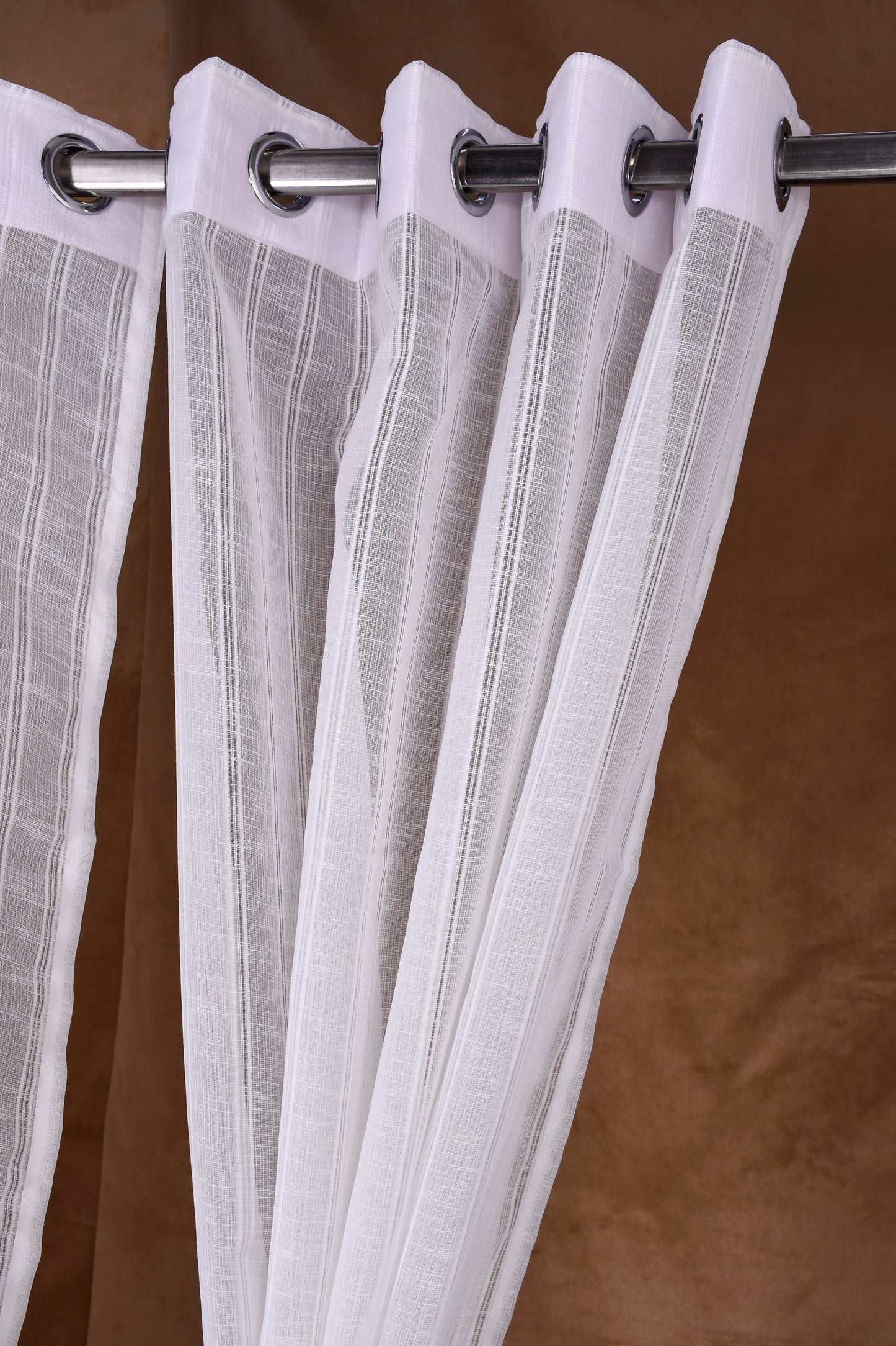 Mero Collection Curtains with Eyelet patttern in Sheer fabric with self textures in OffWhite Colour Double Stripe