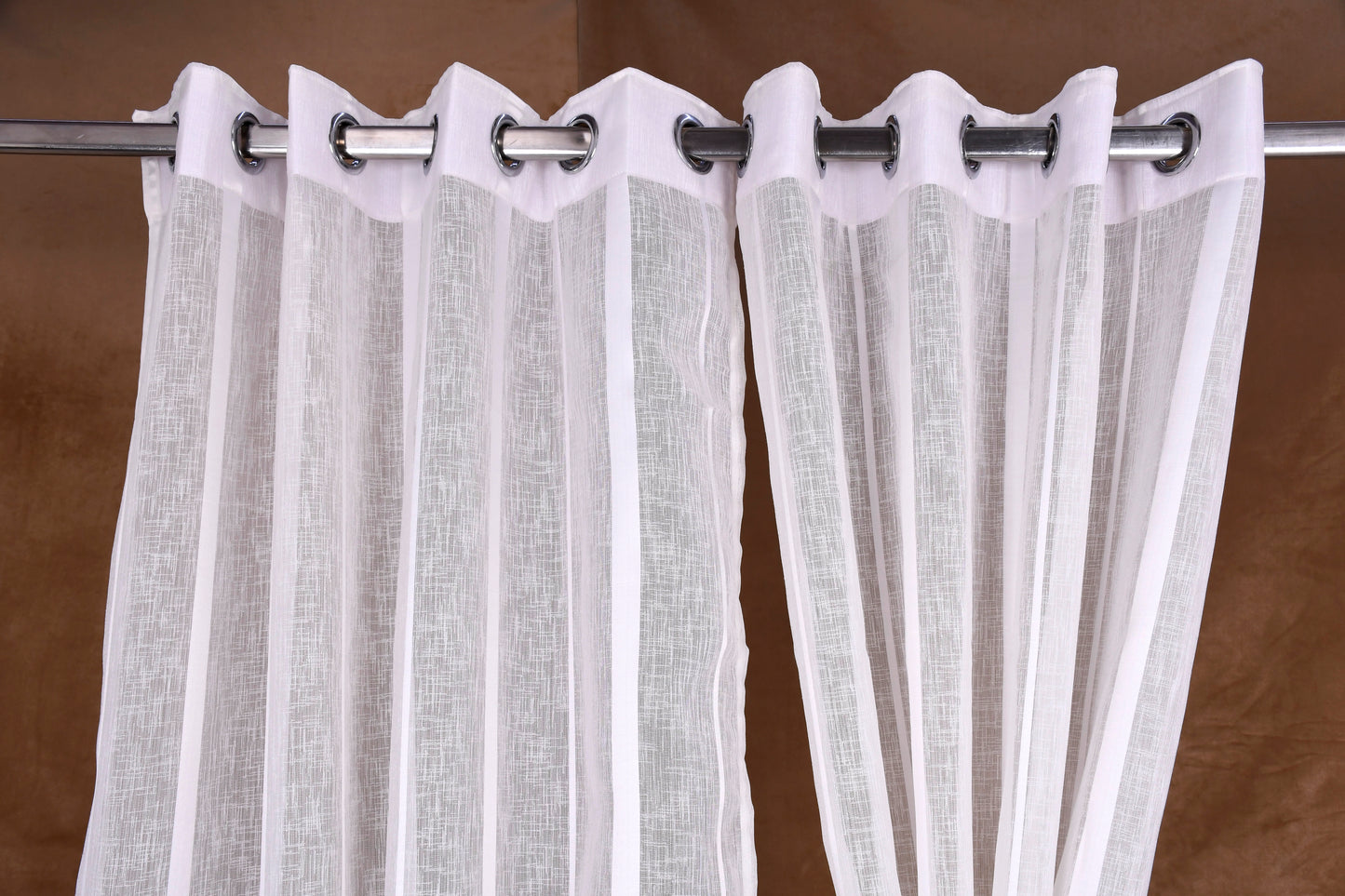 Mero Collection Curtains with Eyelet patttern in Sheer fabric with self textures in OffWhite Colour Broad Stripe