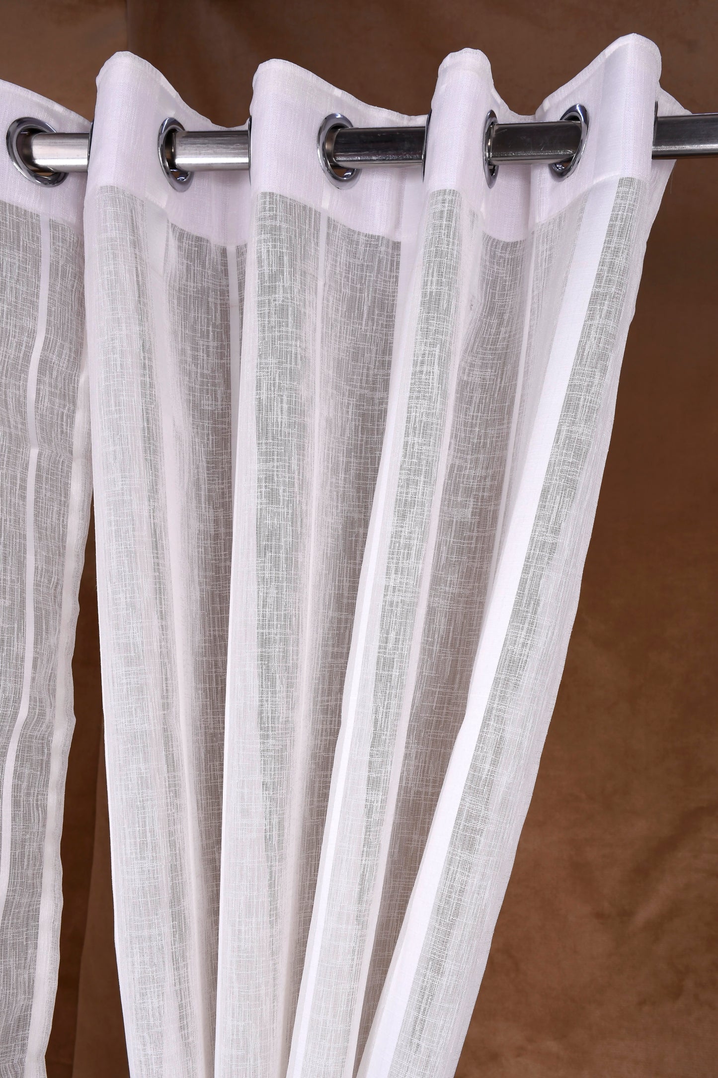 Mero Collection Curtains with Eyelet patttern in Sheer fabric with self textures in OffWhite Colour Broad Stripe