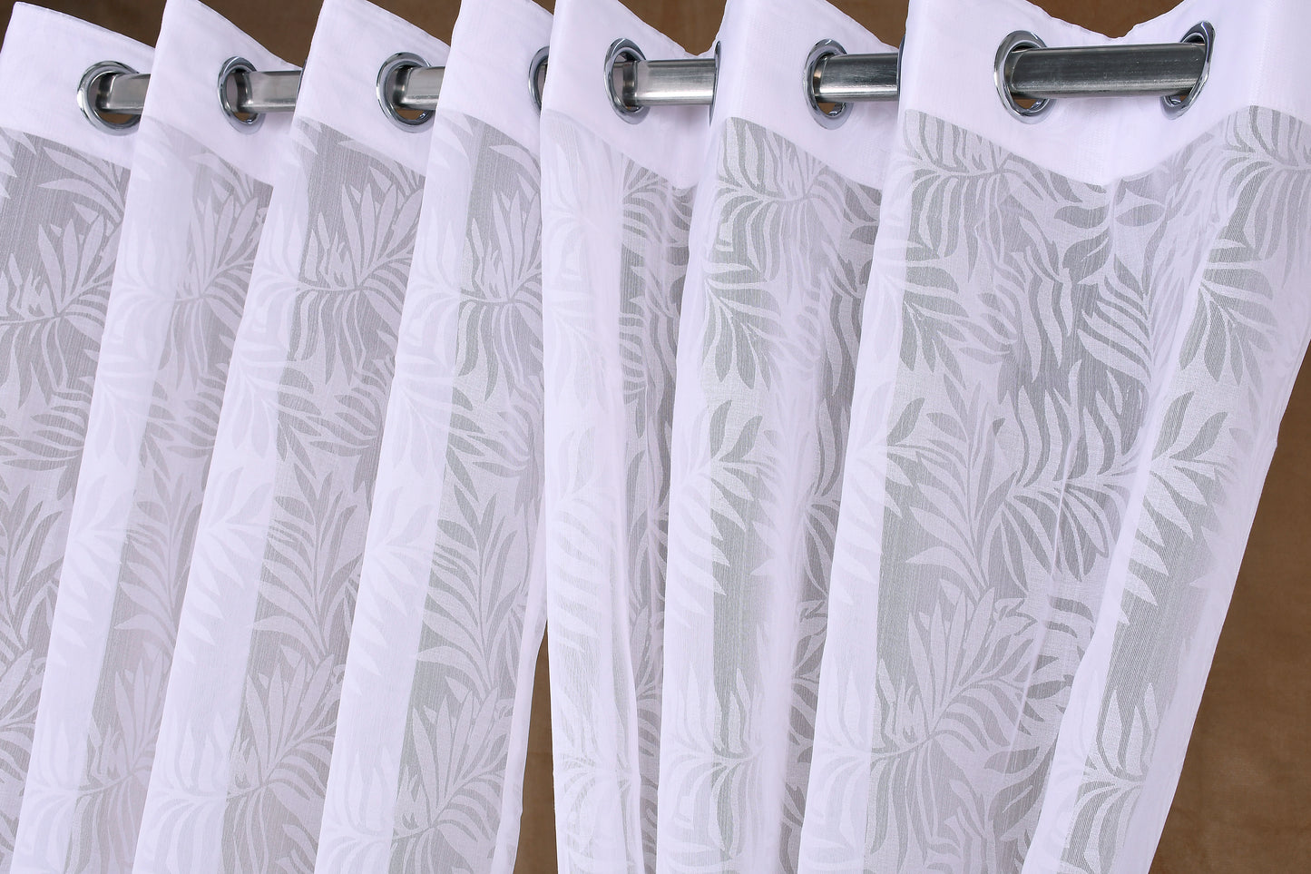 Mero Collection Curtains with Eyelet patttern in Sheer fabric with self textures in OffWhite Leafy Overall Brasso