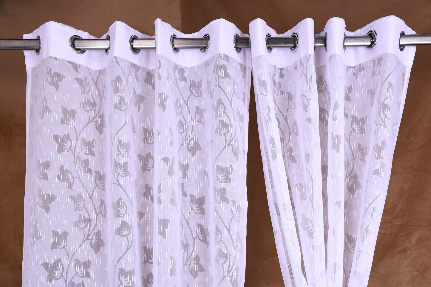 Mero Collection Curtains with Eyelet patttern in Sheer fabric with self textures in OffWhite Tulip Overall Brasso