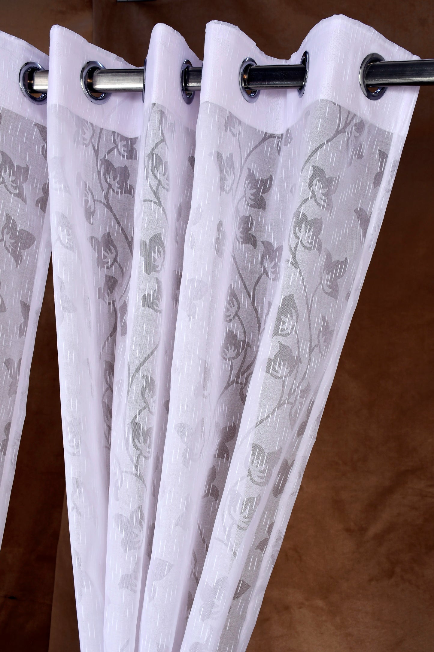 Mero Collection Curtains with Eyelet patttern in Sheer fabric with self textures in OffWhite Tulip Overall Brasso