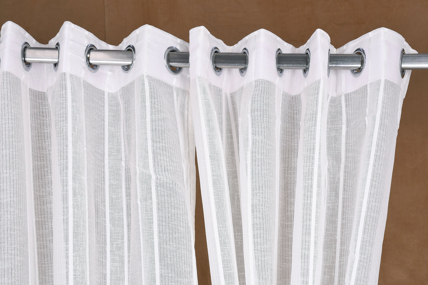 Mero Collection Curtains with Eyelet patttern in Sheer fabric with self textures in OffWhite Overall Textured Stripe & Weave