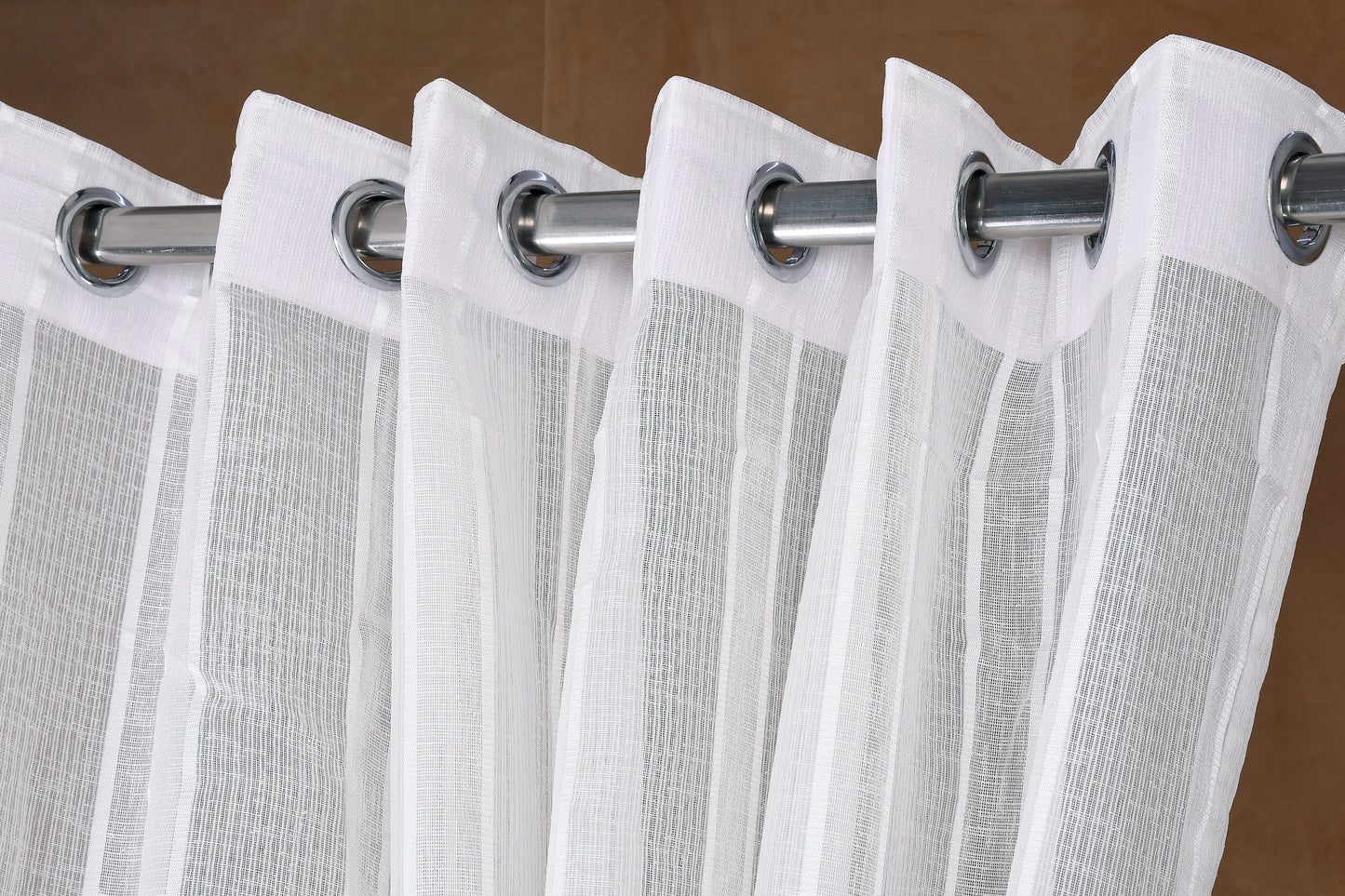 Mero Collection Curtains with Eyelet patttern in Sheer fabric with self textures in OffWhite Overall Textured Stripe & Weave