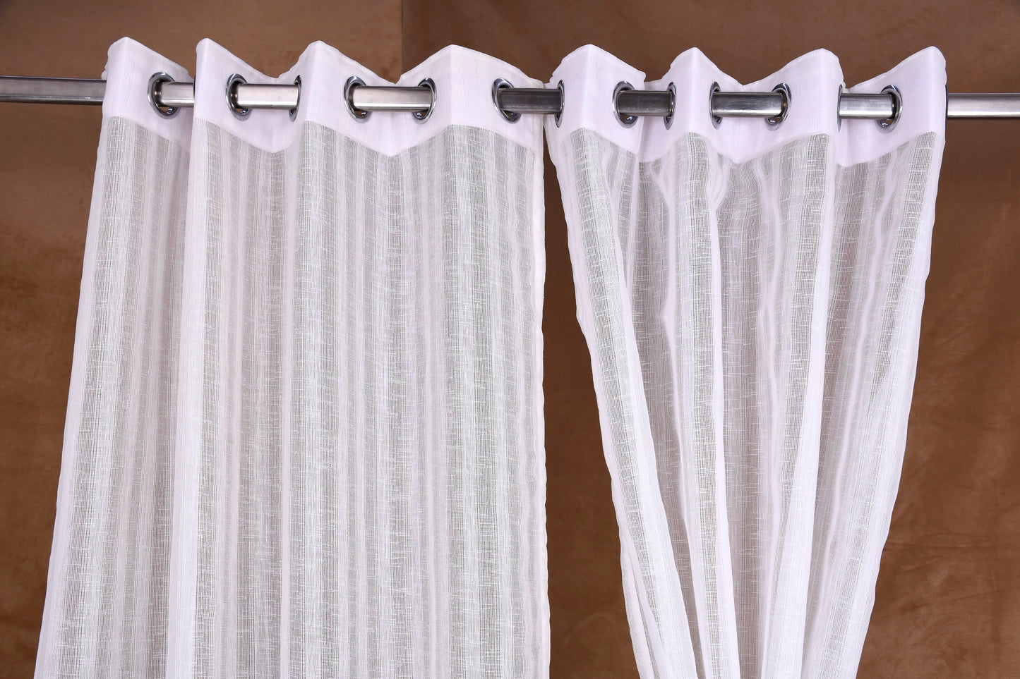 Mero Collection Curtains with Eyelet patttern in Sheer fabric with self textures in OffWhite Textured Stripe & Weave