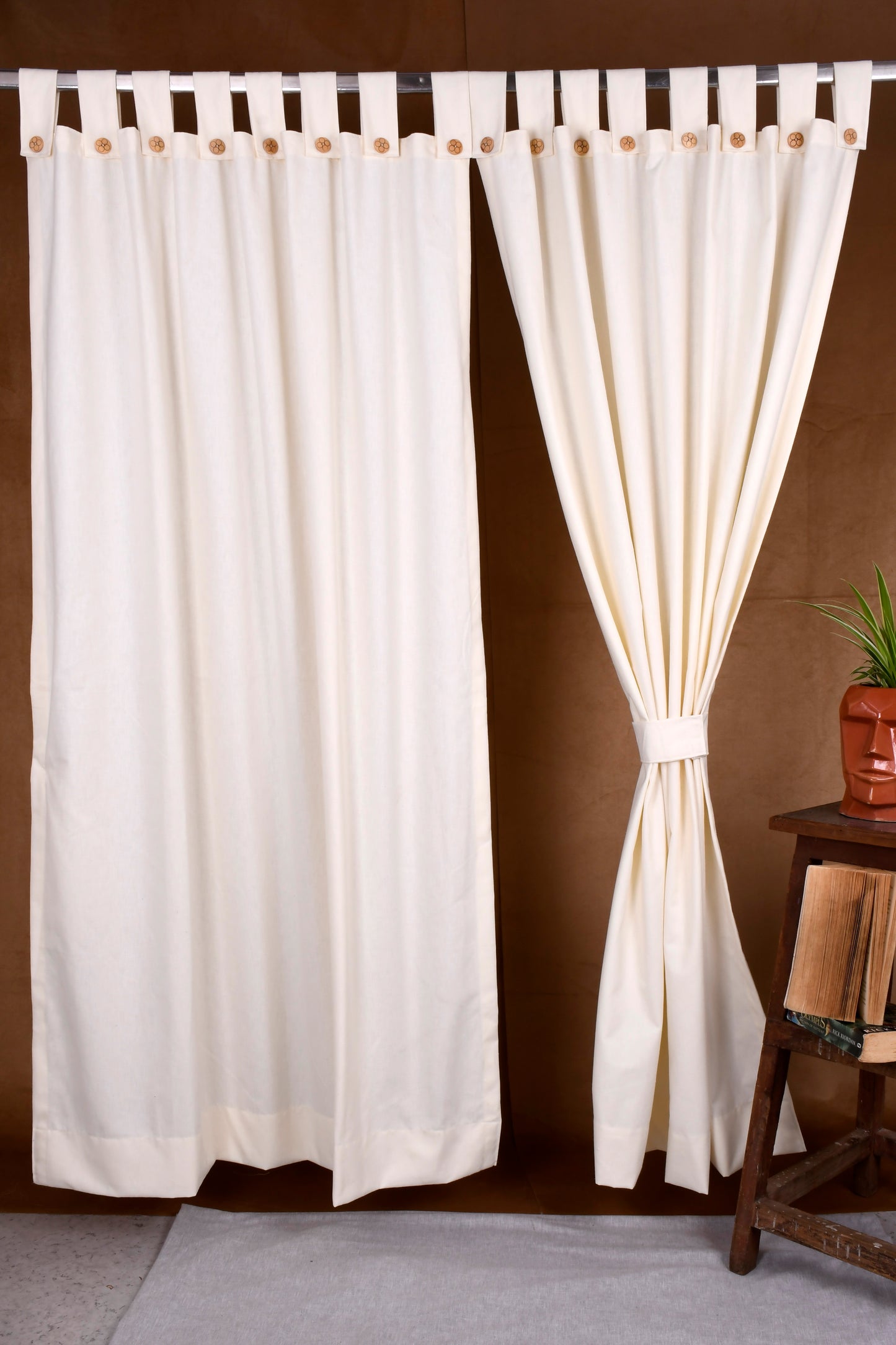 Puro Collection Curtains in Loop pattern PolyCotton fabric with minimal Textures in Cream Colour.