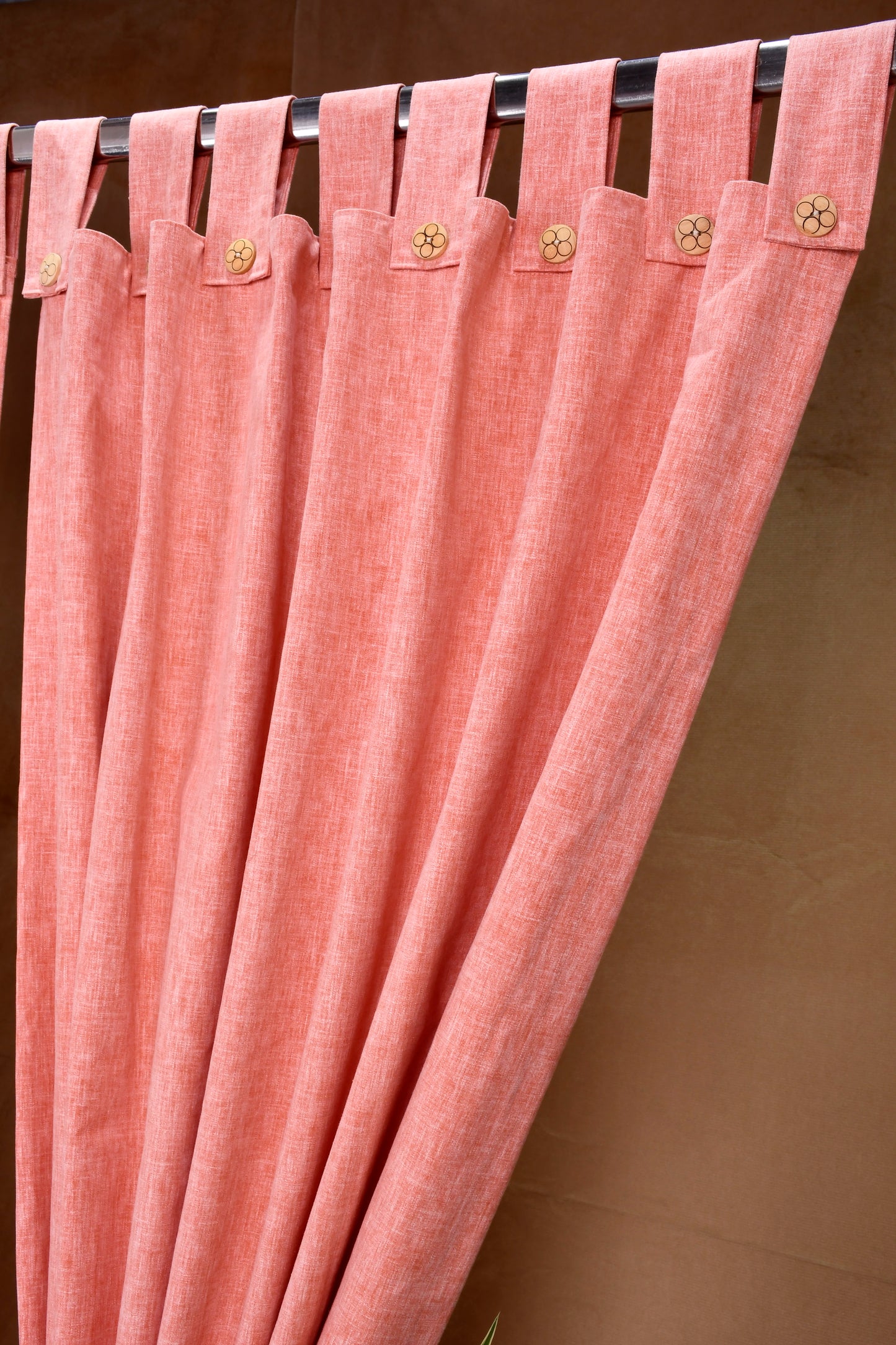 Puro Collection Curtains in Loop pattern PolyCotton fabric with minimal Textures in Khakhi Red Colour.