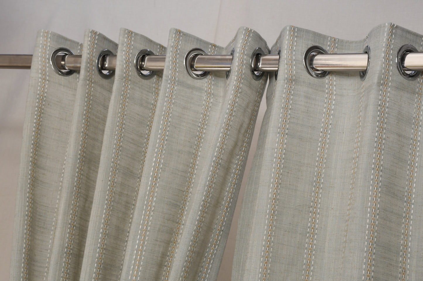 Ricamo Collection Curtains in Eyelet patttern with Stripe Embroidered Work Design in Grey Colour