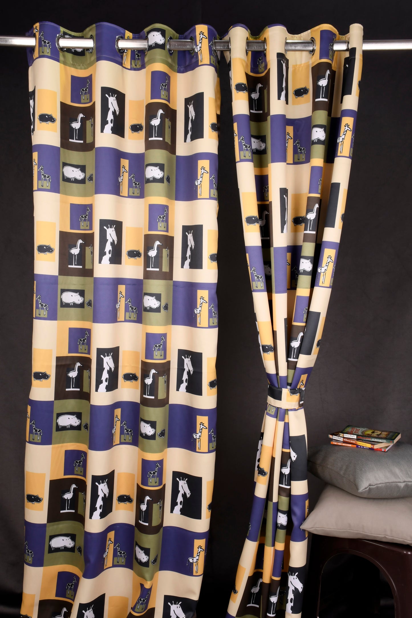 Bambini Digital Print Curtains on Polyester fabric for Kids Animal Park Door Size Eyelet Curtains