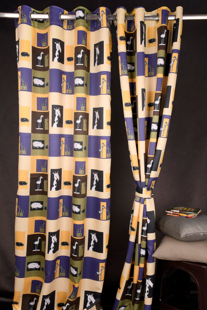 Bambini Digital Print Curtains on Polyester fabric for Kids Animal Park Door Size Eyelet Curtains