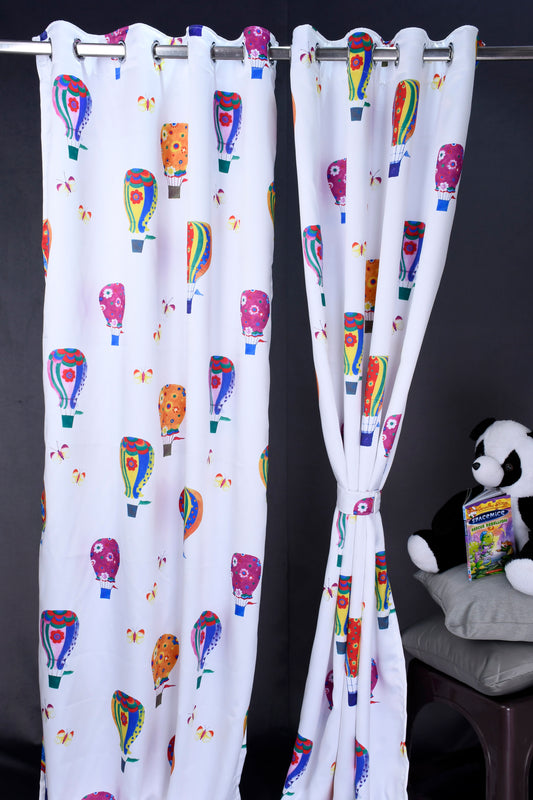 Bambini Digital Print Curtains on Polyester fabric of Air Balloon on White Base.