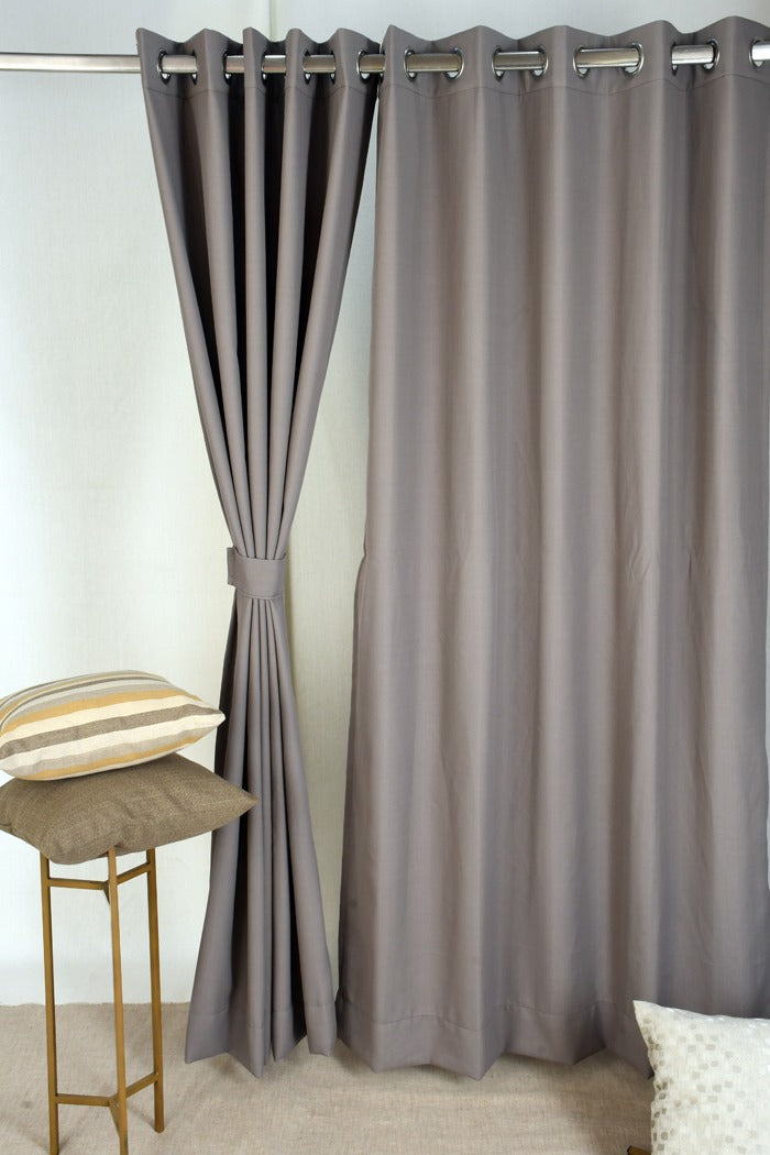 Drizzle Collection Solid Colours Curtains in Eyelet Pattern with Fine Textures Cementy Grey Colour