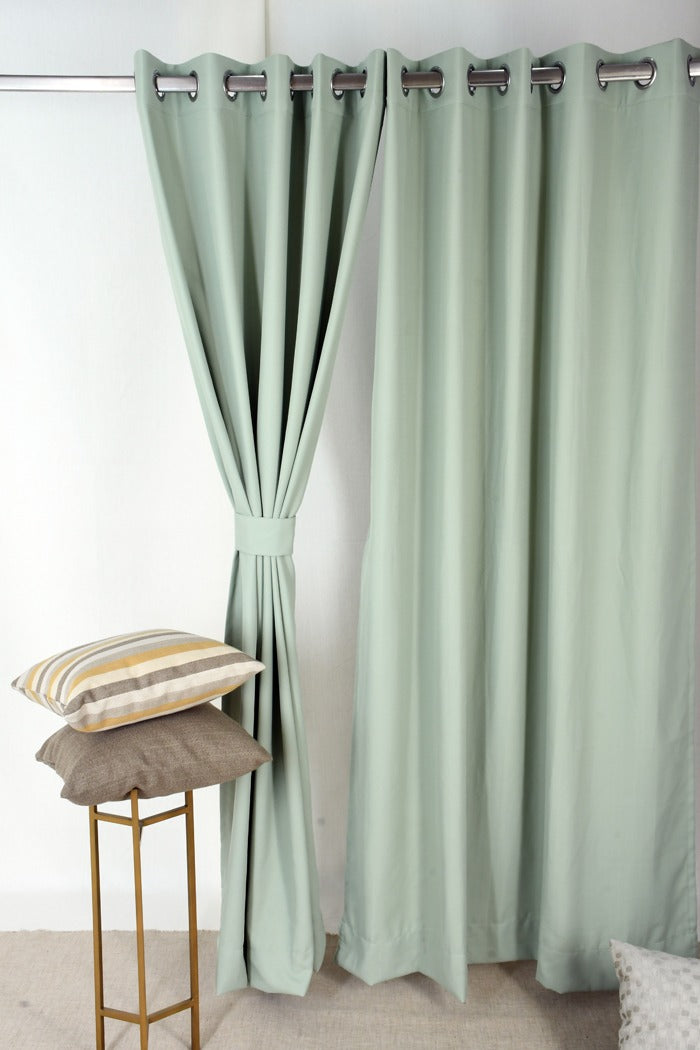 Drizzle Collection Solid Colours Curtains in Eyelet Pattern with Fine Textures Mint Green Colour.