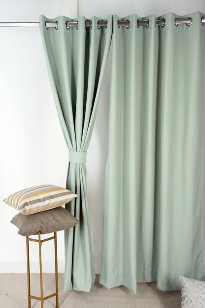 Drizzle Collection Solid Colours Curtains in Eyelet Pattern with Fine Textures Mint Green Colour.