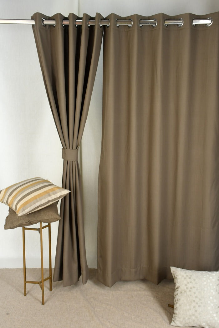 Drizzle Collection Solid Colours Curtains in Eyelet Pattern with Fine Textures Khaki Green Colour.