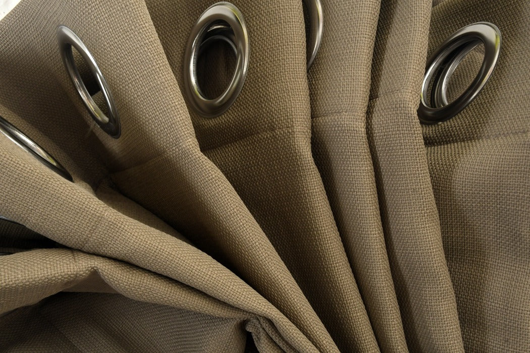 Drizzle Collection Solid Colours Curtains in Eyelet Pattern with Fine Textures Khaki Green Colour.