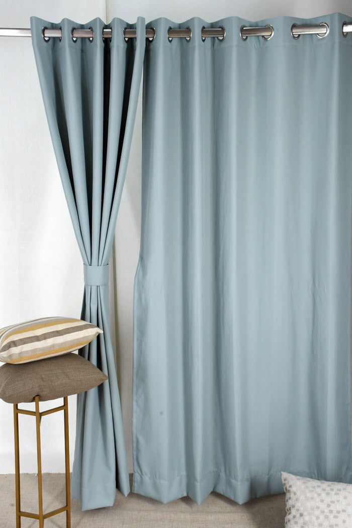 Drizzle Collection Solid Colours Curtains in Eyelet Pattern with Fine Textures Baby Blue Colour.