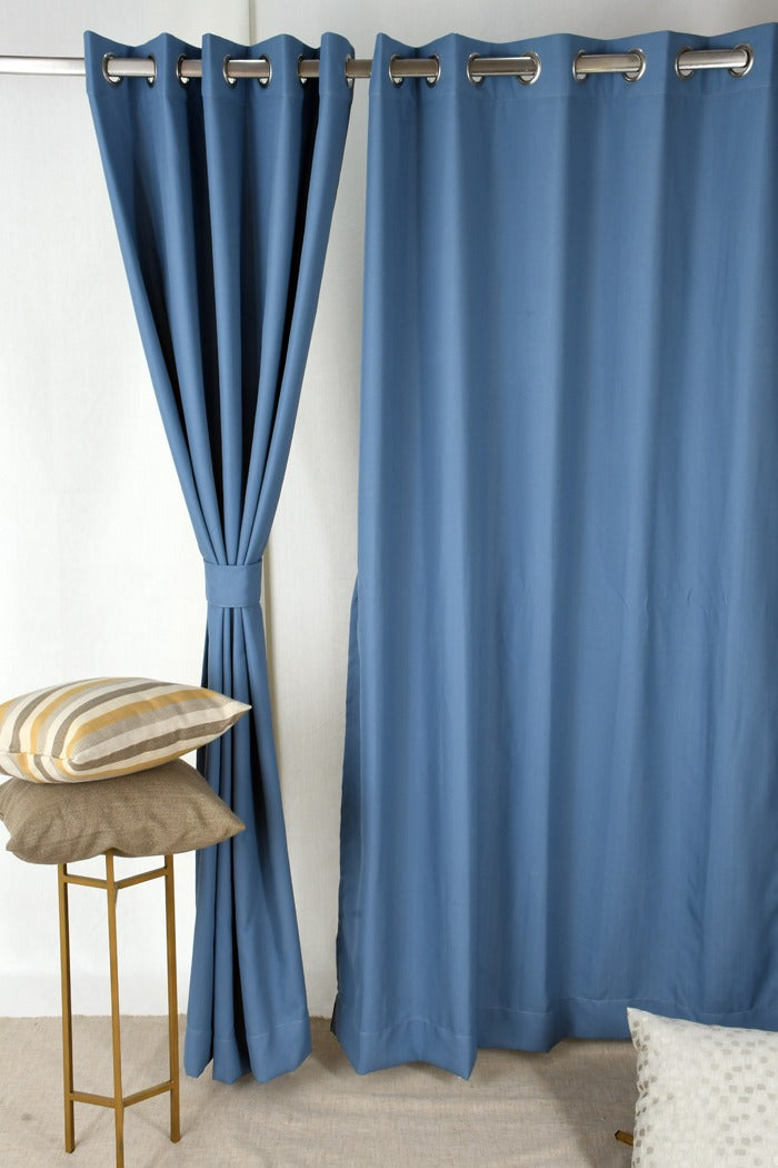 Drizzle Collection Solid Colours Curtains in Eyelet Pattern with Fine Textures Cobalt Blue Colour