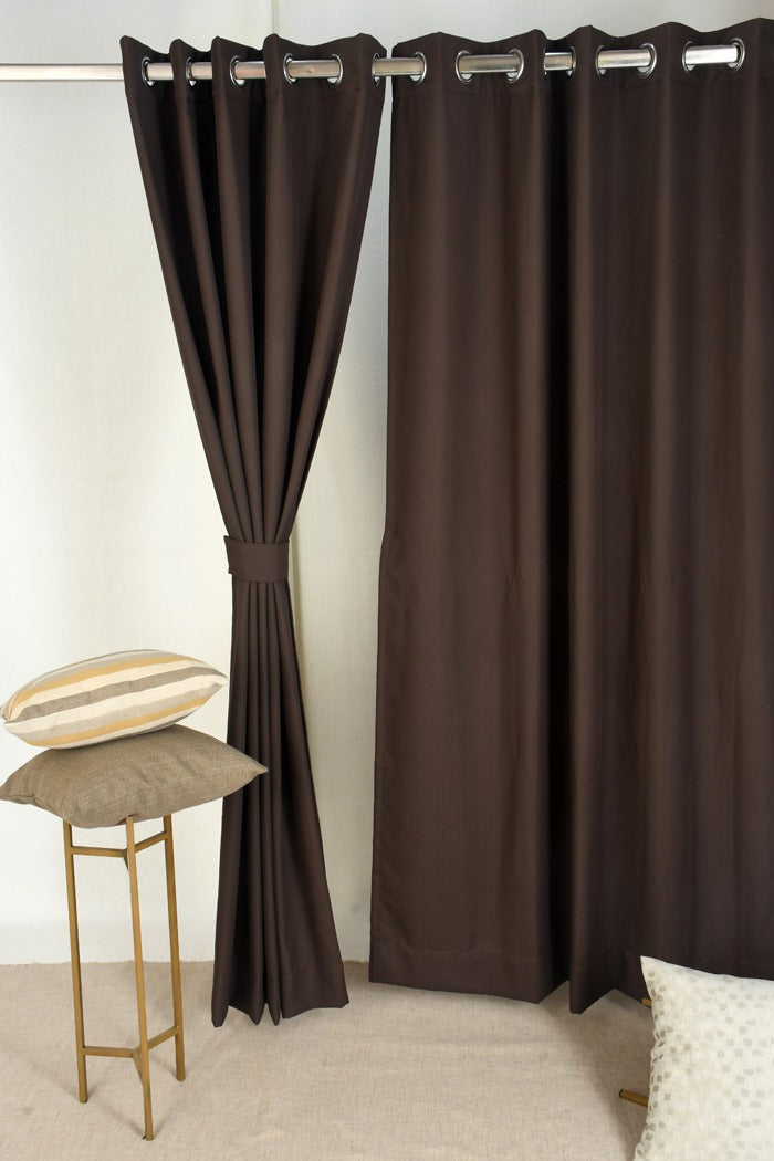 Drizzle Collection Solid Colours Curtains in Eyelet Pattern with Fine Textures Chocolate Colour