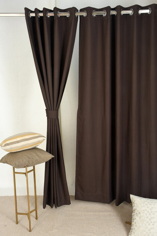 Drizzle Collection Solid Colours Curtains in Eyelet Pattern with Fine Textures Chocolate Colour